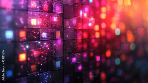 Wallpaper Mural Abstract Digital Grid with Blurry Lights Torontodigital.ca