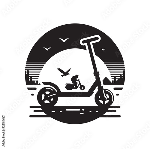 Two wheeled Kick scooter with Raider silhouette vector illustration