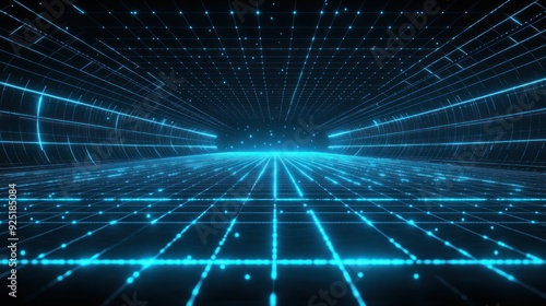 Wallpaper Mural Abstract Digital Tunnel with Blue Light Grid Torontodigital.ca