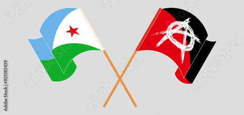 Crossed and waving flags of Djibouti and Anarchy
