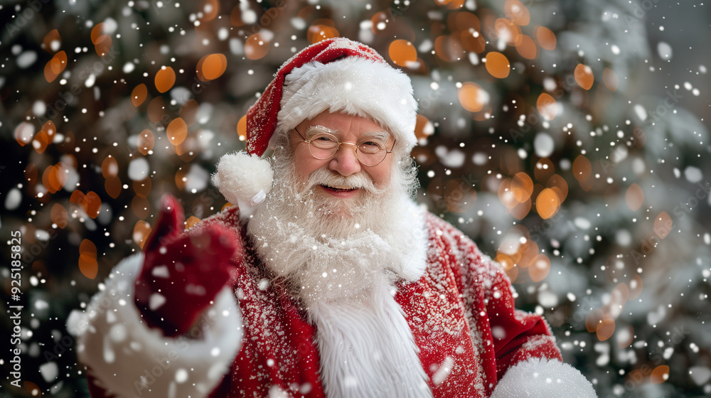 Santa Claus Laughs And Waves To Camera, Santa Claus in eyeglasses is looking at camera and smiling, Santa Claus with checklist, portrait, close-up, Emotional Santa Claus, Pictures of Vintage Real Santa Claus Laughs And Waves To Camera, Santa Claus in eyeglasses is looking at camera and smiling, Santa Claus with checklist, portrait, close-up, Emotional Santa Claus, Pictures of Vintage Real