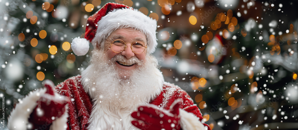 Santa Claus Laughs And Waves To Camera, Santa Claus in eyeglasses is looking at camera and smiling, Santa Claus with checklist, portrait, close-up, Emotional Santa Claus, Pictures of Vintage Real Santa Claus Laughs And Waves To Camera, Santa Claus in eyeglasses is looking at camera and smiling, Santa Claus with checklist, portrait, close-up, Emotional Santa Claus, Pictures of Vintage Real