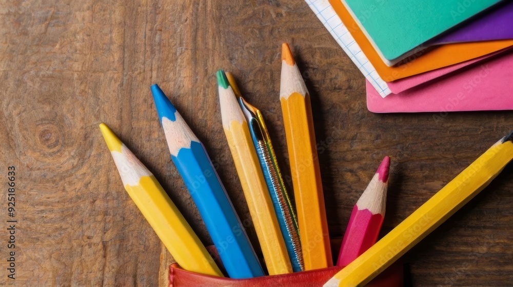 Top view of back to school stationery with backpack Top view of back to school stationery with backpack