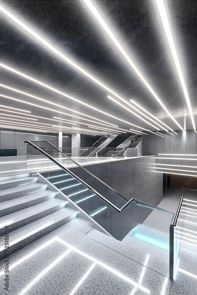 Obraz premium Modern Architecture Staircase With White Lights