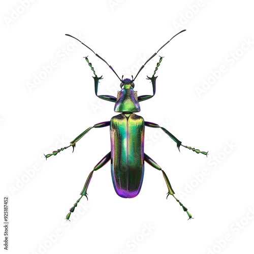 Vibrant green and purple beetle isolated on black.