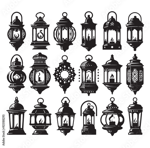 Collection of lantern silhouette vector illustration