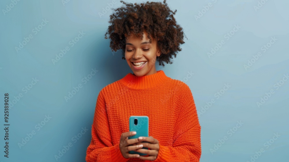 The cheerful woman with phone The cheerful woman with phone