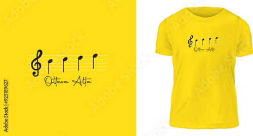 t shirt design, Ottava alta indicates that the notes on the sheet should be played one octave higher than what’s written