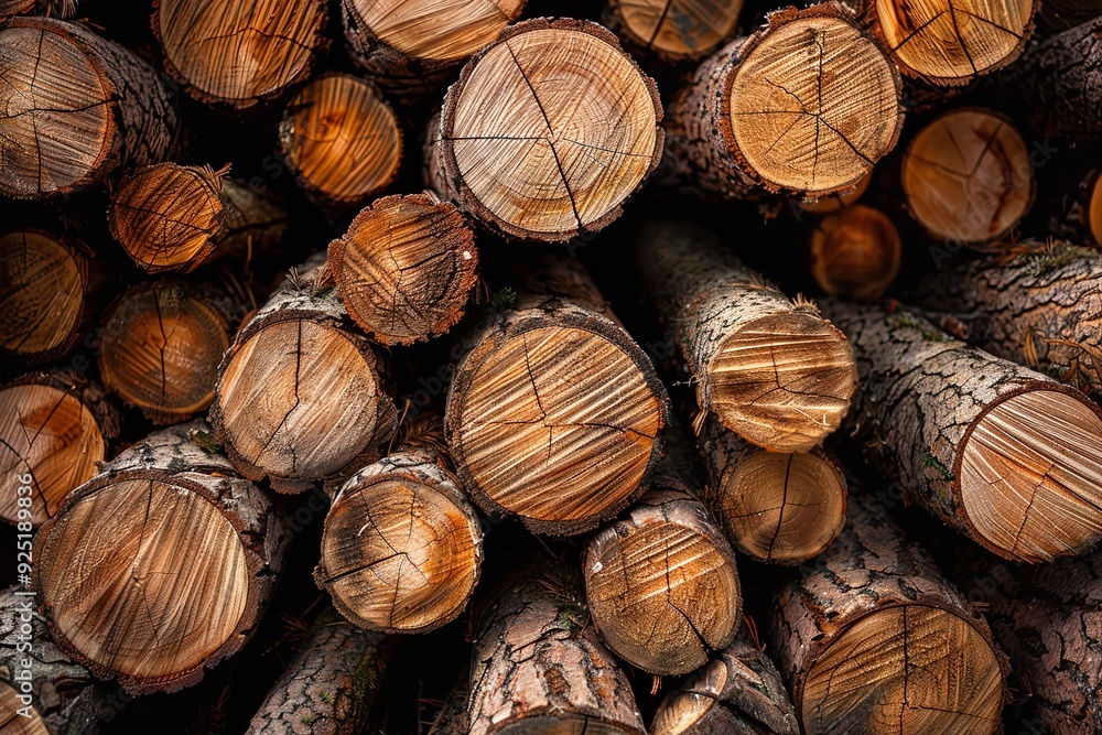 trees of forest pine and spruce. The logging timber wood industry, the pile of log trunks. large wooden trunks or banners, Generative AI. trees of forest pine and spruce. The logging timber wood industry, the pile of log trunks. large wooden trunks or banners, Generative AI.