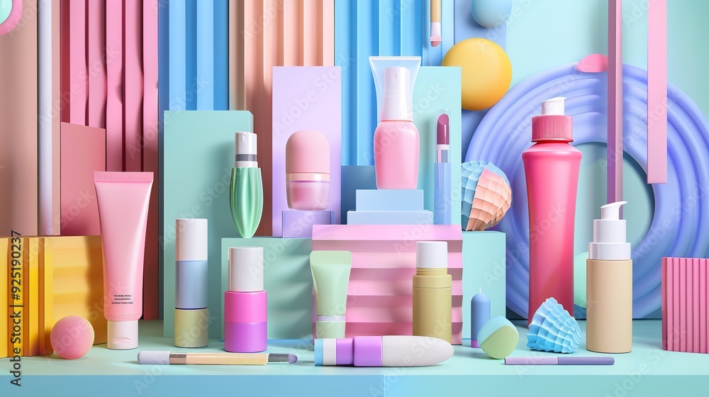 vibrant set design using makeup items, Generative AI. vibrant set design using makeup items, Generative AI.