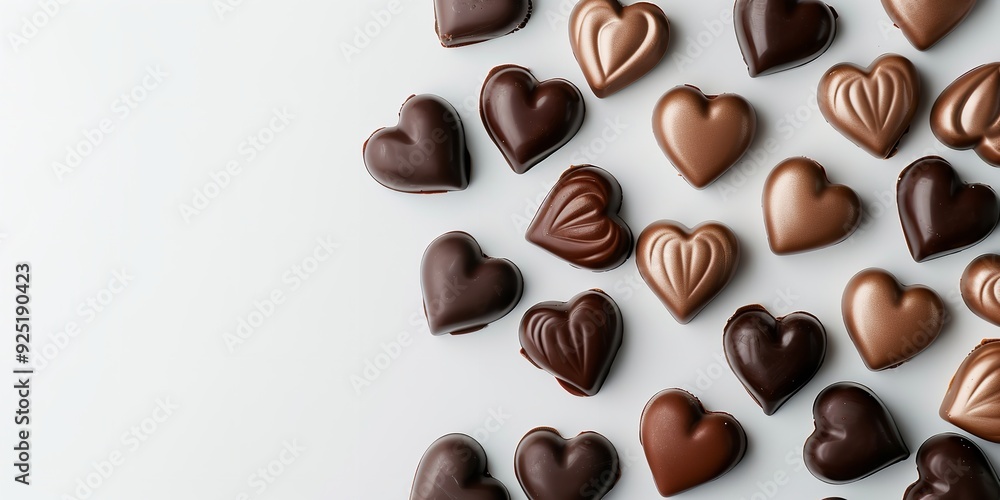 Fototapeta premium White background copy space with sweets shaped like hearts, Generative AI.