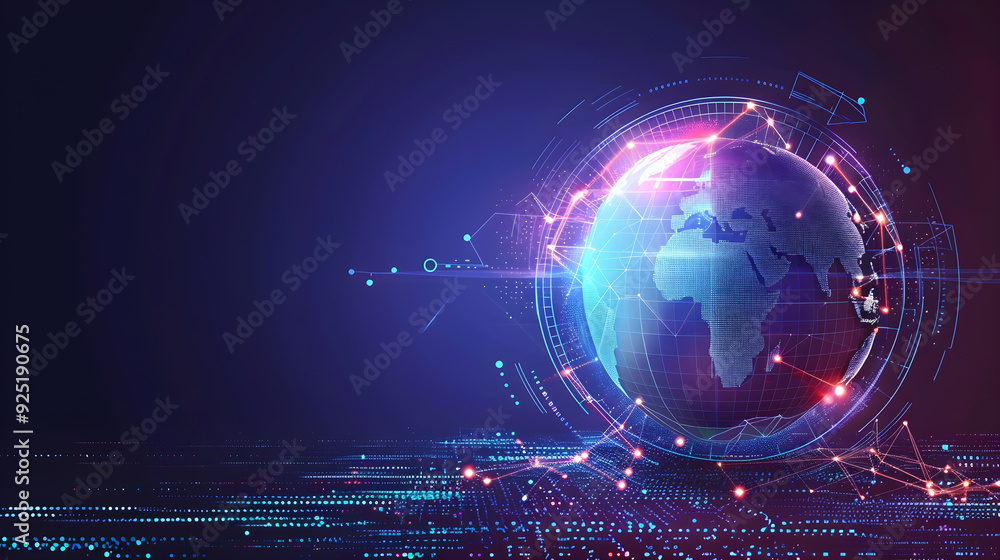 Fototapeta premium Satellite signal hologram ai technology world global