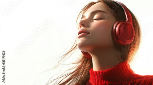 Peaceful woman wearing headphones listening to music photo