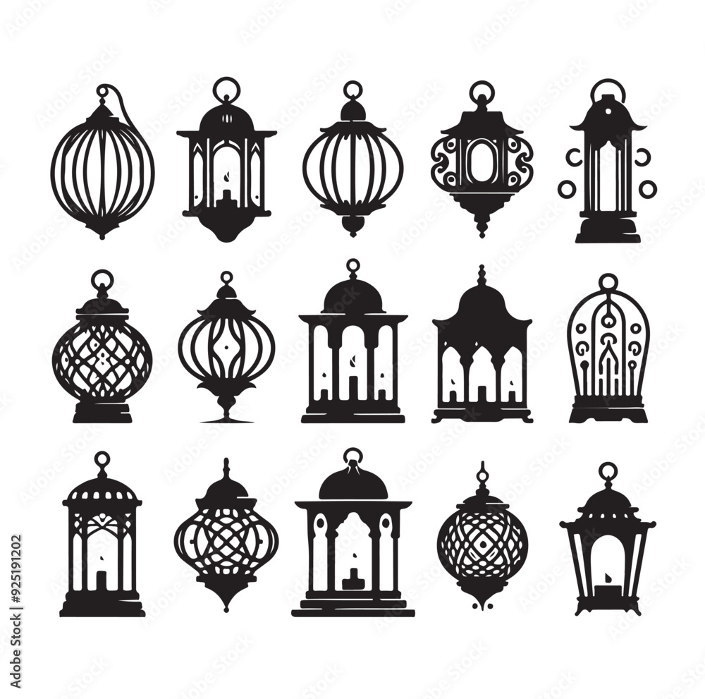 Fototapeta premium Collection of lantern silhouette vector illustration