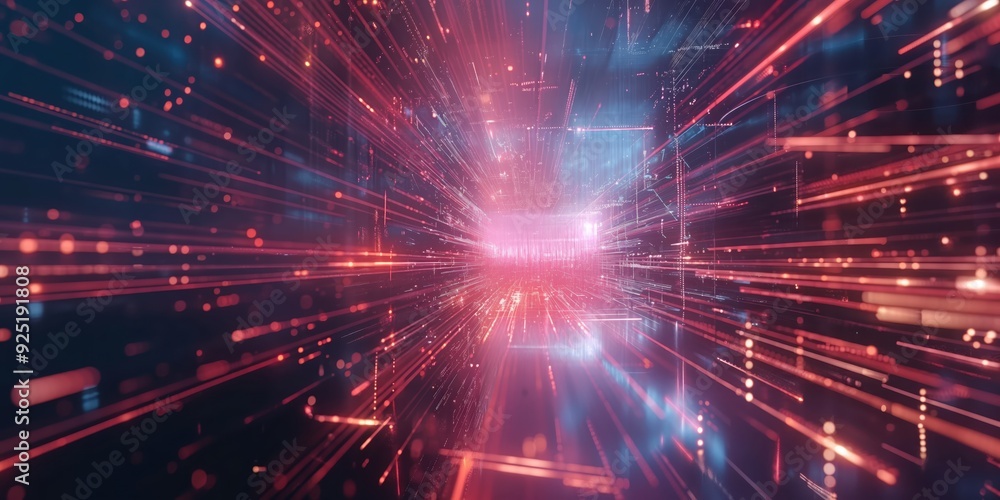 Fototapeta premium Futuristic Neon Tunnel with Vibrant Lights created by ai