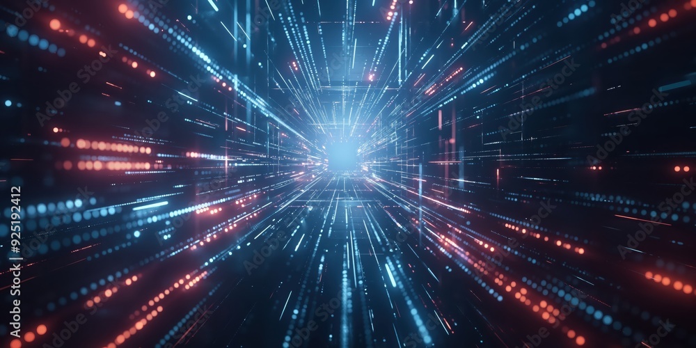 Naklejka premium Futuristic Neon Tunnel with Vibrant Lights created by ai