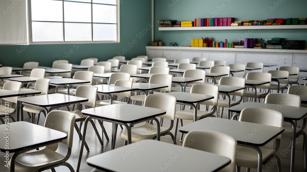 View of school classroom interior empty kids room View of school classroom interior empty kids room