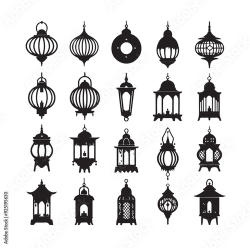 Collection of lantern silhouette vector illustration