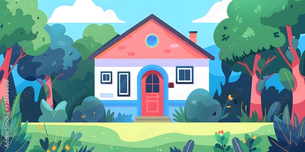 Cartoon Illustration of a House in the Woods Cartoon Illustration of a House in the Woods