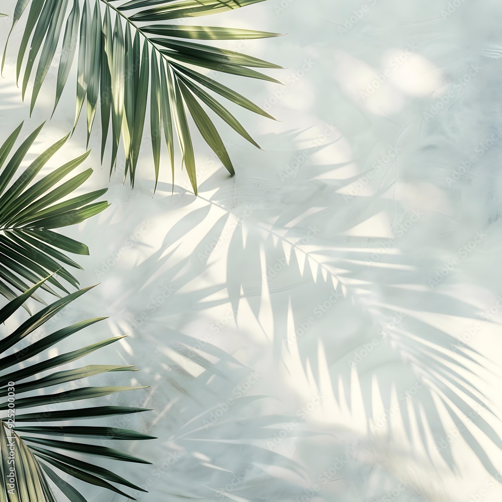 Obraz premium Tropical Palm Leaves Shadow On White Wall Background