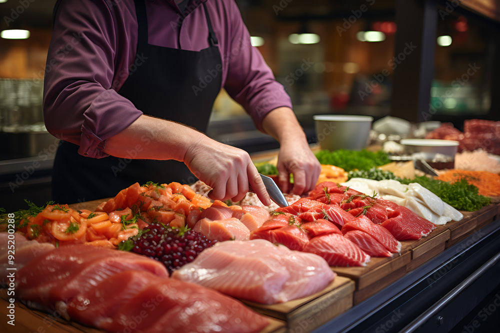 butcher cutting meat butcher cutting meat