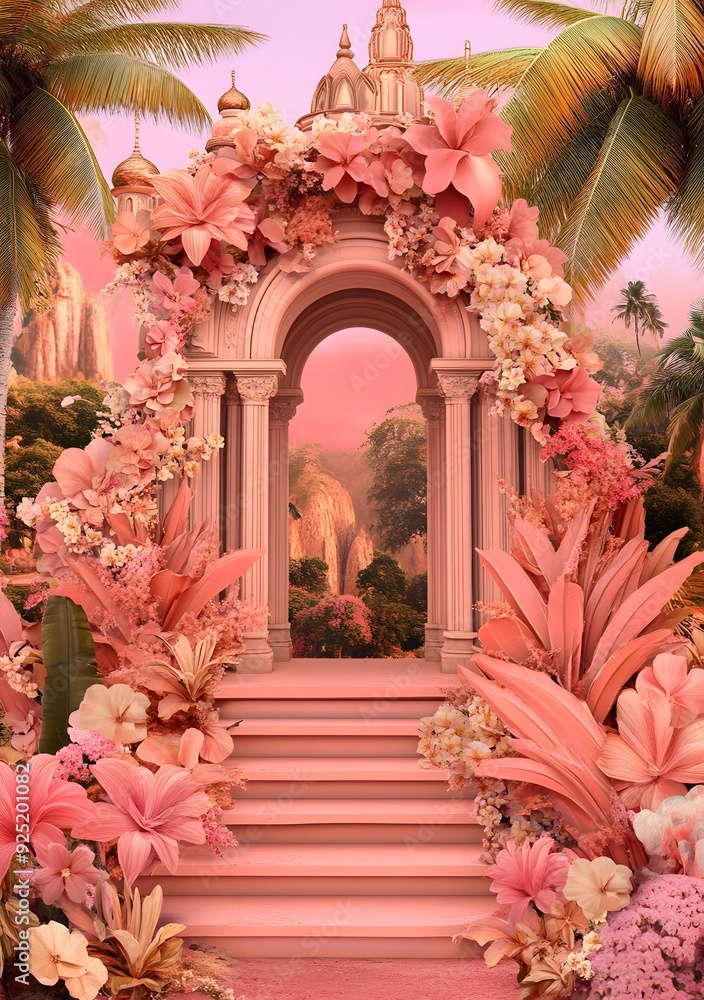 Pink Flower Archway Through the Garden Pink Flower Archway Through the Garden