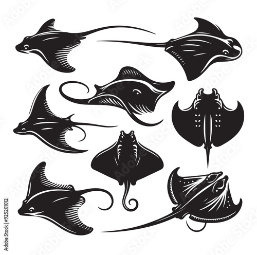Stingray silhouette vector illustration set vector