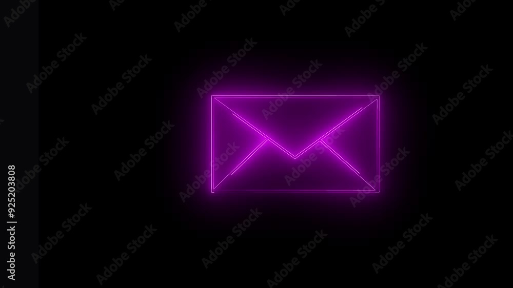 purple color glowing neon line message icon animation on black background. purple color glowing neon line message icon animation on black background.