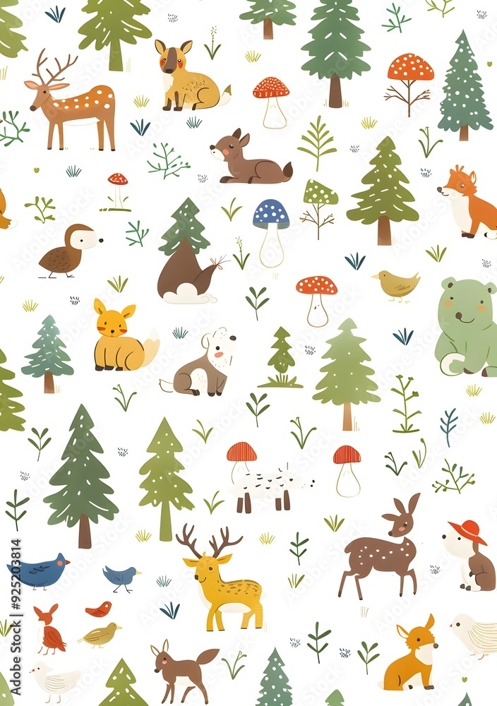 Fototapeta premium Cute Forest Animals Seamless Pattern Illustration