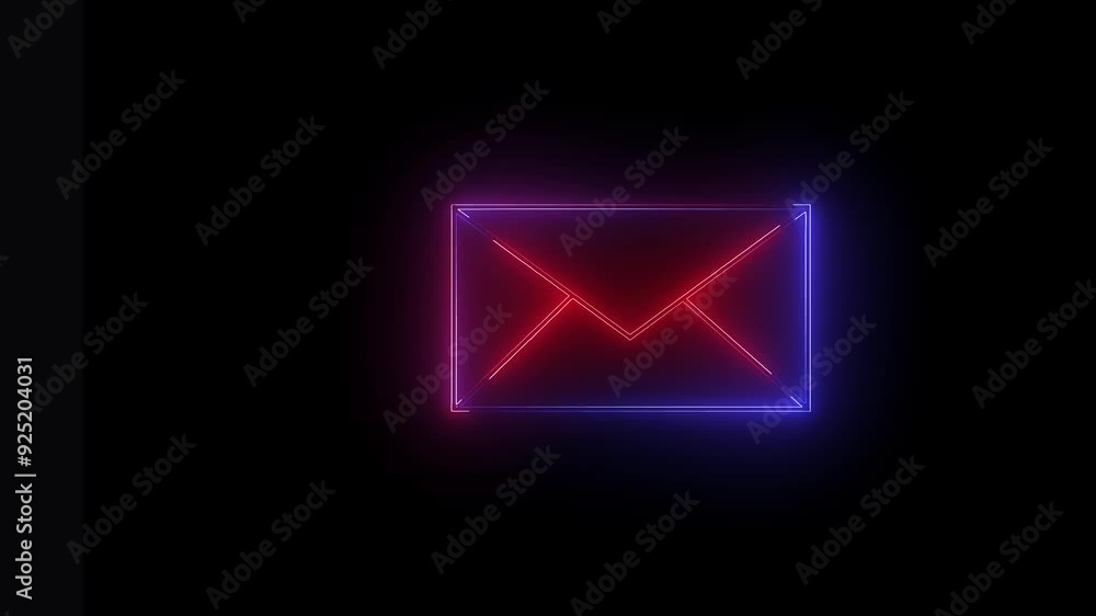 glowing neon line message icon animation .Email Notification on black background. glowing neon line message icon animation .Email Notification on black background.