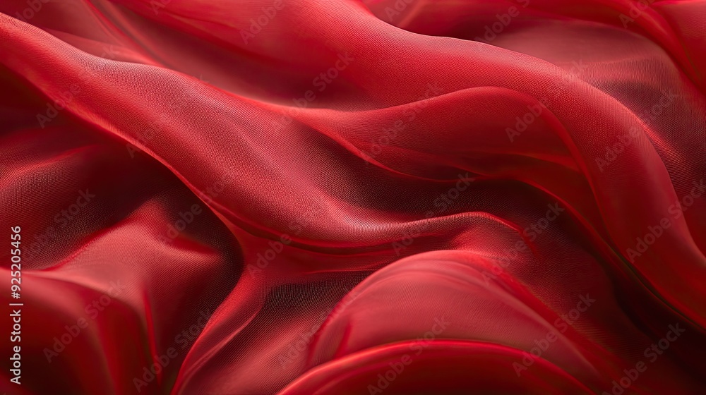 A detailed shot of red fabric with a flowing wave pattern, creating a sense of movement and elegance in the material A detailed shot of red fabric with a flowing wave pattern, creating a sense of movement and elegance in the material