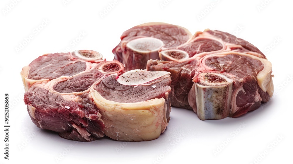 Obraz premium Sliced beef shank, osso bucco steak, isolated on white background, full depth of field, clipping path 