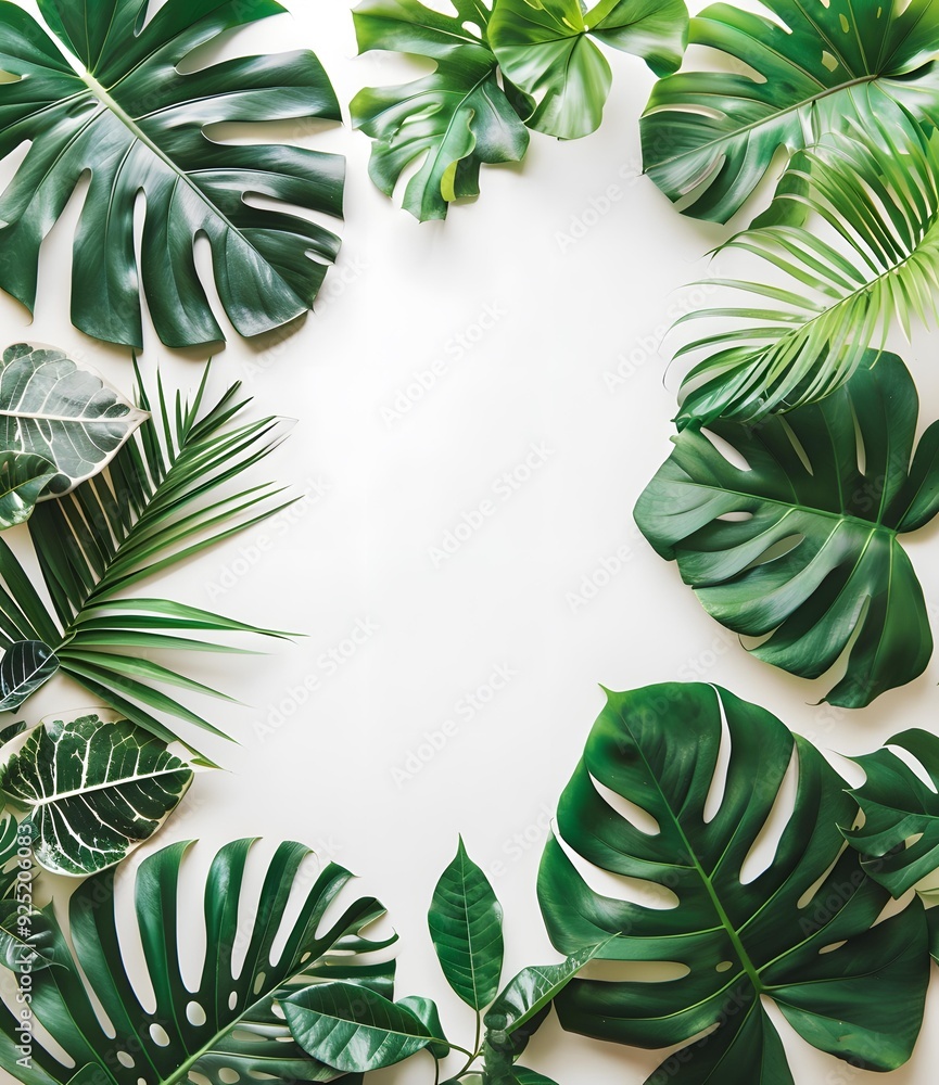 Fototapeta premium Tropical Green Leaves Frame Background
