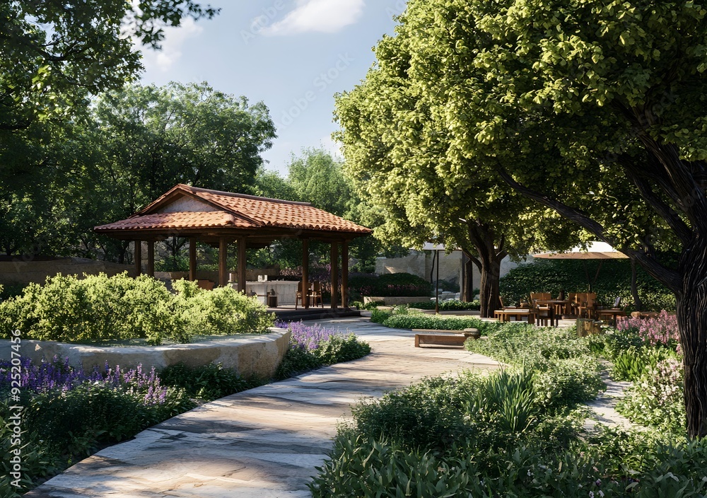 Beautiful Garden Landscape Design with a Gazebo and Stone Pathway Beautiful Garden Landscape Design with a Gazebo and Stone Pathway