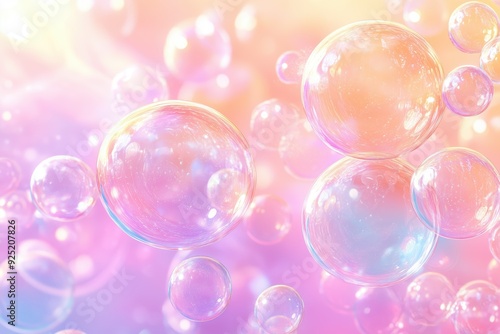 Detailed background featuring floating translucent bubbles of various sizes, set against a smooth gradient backdrop