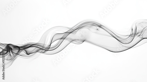 A high-contrast black and white image of smoke forming a long, elegant curve, with subtle details in the wisps