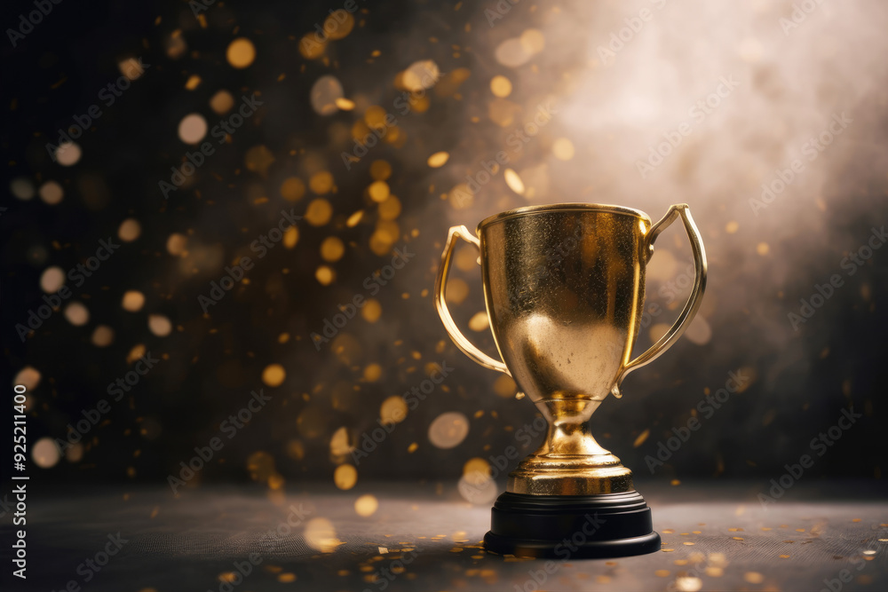generated illustration of golden trophy cup winner on bokeh background. generated illustration of golden trophy cup winner on bokeh background.