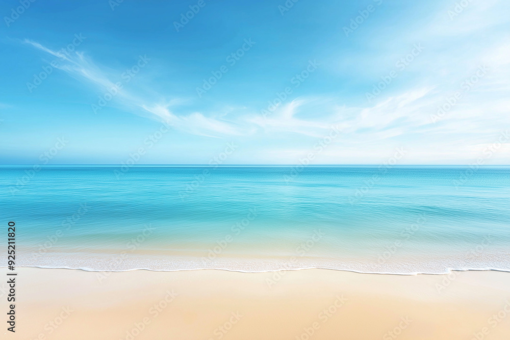 Calm ocean scene with gentle waves touching a sandy beach under a clear blue sky, reflecting tranquility and endless horizons, perfect for relaxing or travel concepts. Calm ocean scene with gentle waves touching a sandy beach under a clear blue sky, reflecting tranquility and endless horizons, perfect for relaxing or travel concepts.