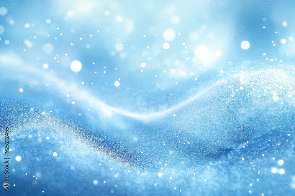 Blue winter landscape with flowing abstract waves and white sparkles, evoking a sense of cold serenity and peacefulness. Blue winter landscape with flowing abstract waves and white sparkles, evoking a sense of cold serenity and peacefulness.