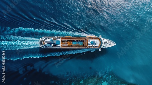 Obraz na płótnie Big cruise ship in the sea seen from above carrying people w salonie