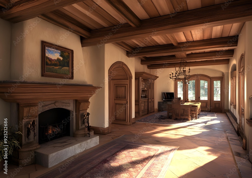 Rustic Living Room with Fireplace and Wooden Beams Rustic Living Room with Fireplace and Wooden Beams