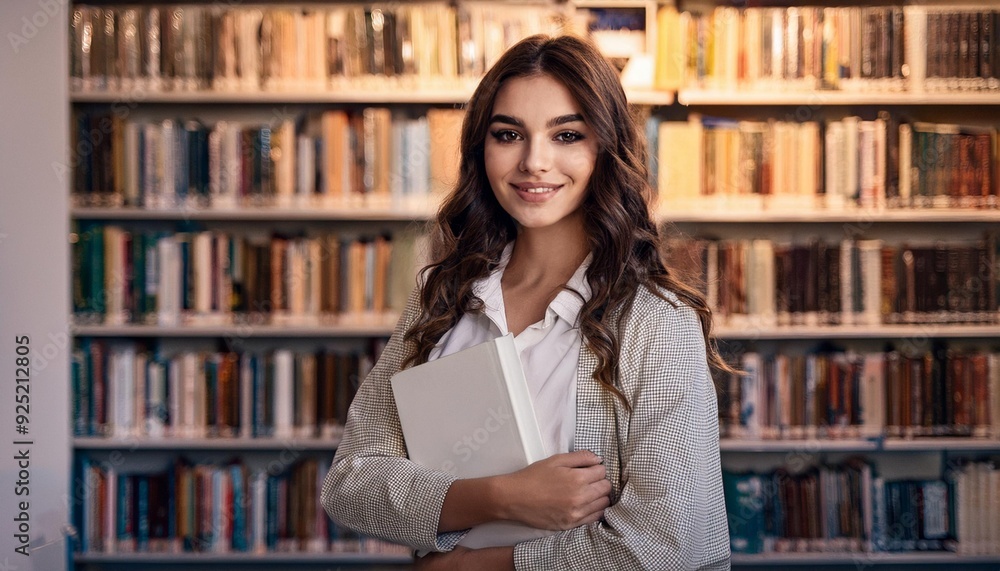 female student in a library, AI generated female student in a library, AI generated