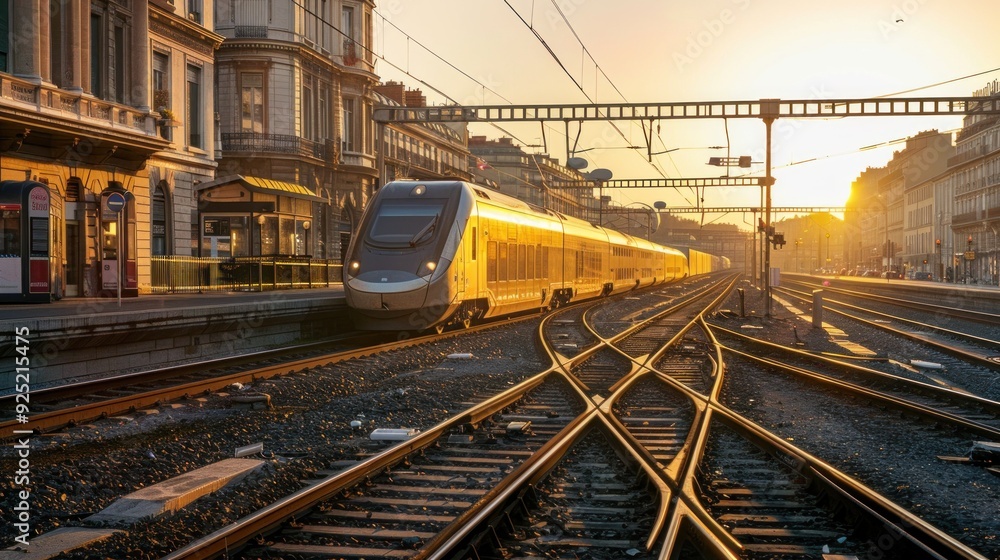 Fototapeta premium Train at main station. crossings and for the arrival and departure of trains.