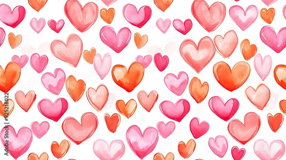 Cute hand-drawn hearts seamless pattern in pastel pink and orange on a crisp white background for playful decor or romantic designs Cute hand-drawn hearts seamless pattern in pastel pink and orange on a crisp white background for playful decor or romantic designs