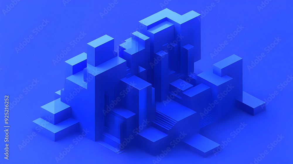A 3D abstract composition of geometric shapes in vibrant blue tones. A 3D abstract composition of geometric shapes in vibrant blue tones.