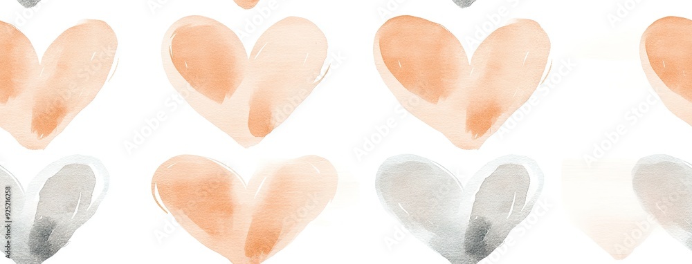 Playful pastel hearts pattern in soft pink and orange on crisp seamless white background Playful pastel hearts pattern in soft pink and orange on crisp seamless white background