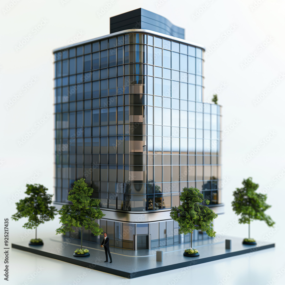 Obraz premium 3D building modern architecture design model visualization modern structure isolated white background