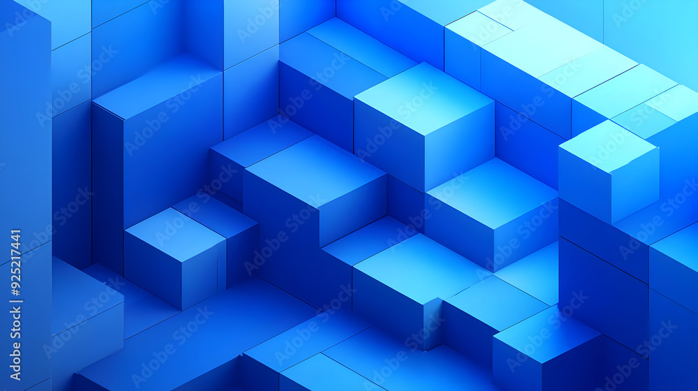 A 3D abstract design featuring various blue geometric cubes and blocks. A 3D abstract design featuring various blue geometric cubes and blocks.