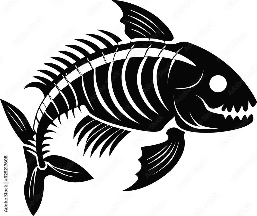 Fish Skeleton silhouette illustration black and white Fish Skeleton silhouette illustration black and white