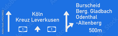 Ausfahrt Burscheid, Autobahntafel auf Autobahn A1 in Richtung Köln, Nachbildung, Zeichnung